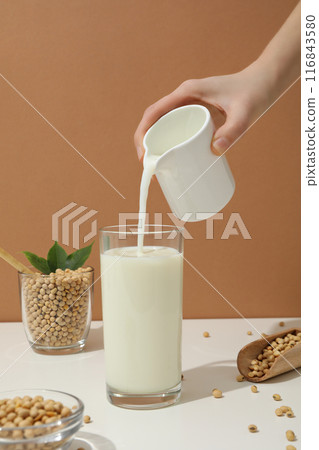 Soy and milk, concept of healthy food and drink 116843580
