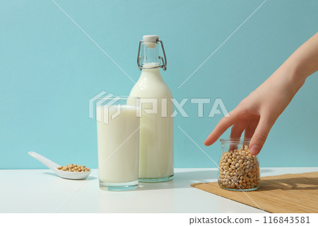 Soy and milk, concept of healthy food and drink 116843581