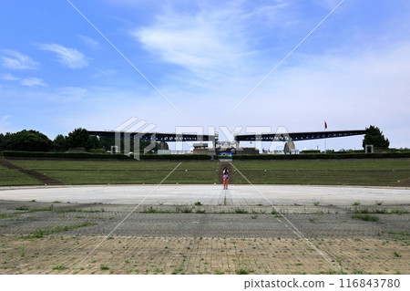 View of the West Entrance and Wing Gate from the Water Stage at Hitachi Seaside Park 116843780