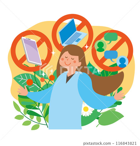 A woman refreshes with digital detox 116843821