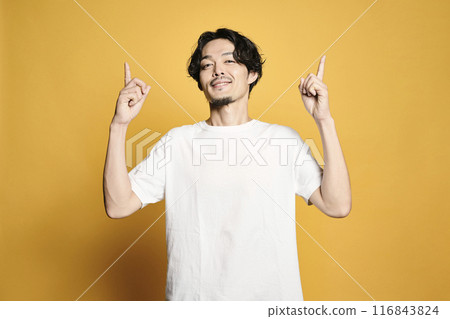 A man pointing with a colored background A man pointing with a colored background 116843824