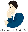 A business man thinking with his hand on his chin 116843960