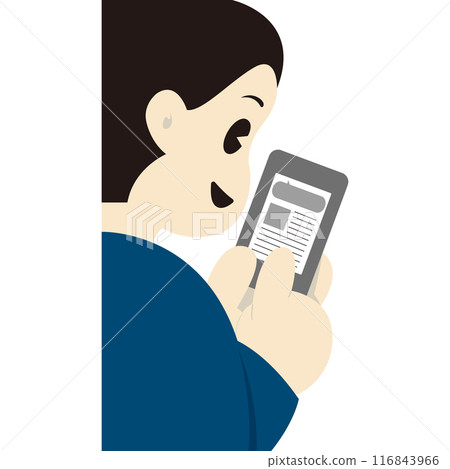 A man with a smile on his face operating a smartphone 116843966