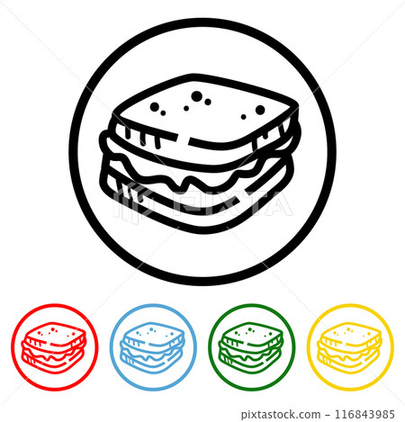 Sandwich icon vector illustration design element with four color variations. Sandwich icon Isolated on White Background. Vector illustration. All in a single layer. Elements for design. Sandwich Icon 116843985