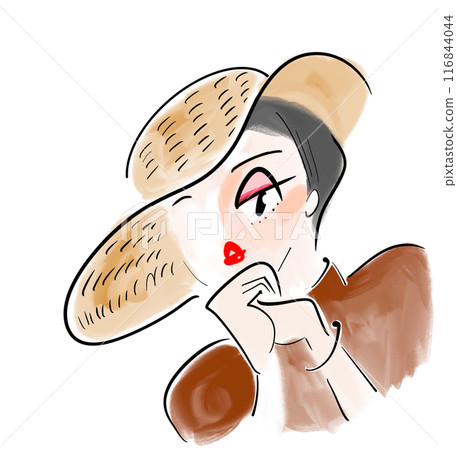 Illustration of a woman wearing a hat 116844044