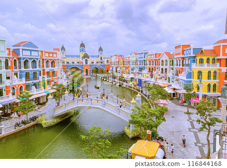 View Of Colorful Houses And Canal At Grand World Complex In Phu Quoc Island, Vietnam. View Of Colorful Houses And Canal At Grand World Complex In Phu Quoc Island, Vietnam. 116844168