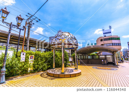 Tokyo cityscape in July, Japan. View of Naruse Station on the JR Yokohama Line in Machida City and the Rose Square at the South Exit of Naruse Station on the 21st 116844348