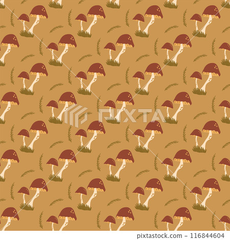 Edible mushrooms seamless pattern. Vector hand drawn illustration. 116844604