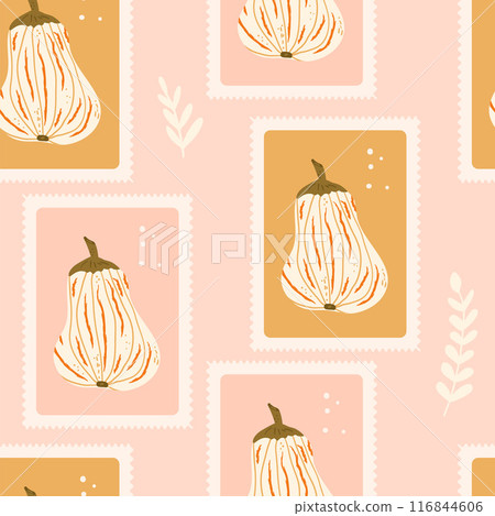 White pumpkin checked seamless pattern. Bento box autumn harvest repeat background. Halloween retro 116844606