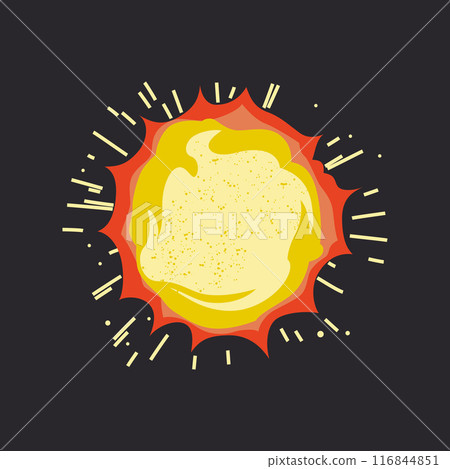 Vector illustration of the sun as a star in flat cartoon style. Galaxy yellow star, astronomy, space science. Celestial solar body, bright light, cosmic phenomena for science, educational materials Vector illustration of the sun as a star in flat cartoon style. Galaxy yellow star, astronomy, space science. Celestial solar body, bright light, cosmic phenomena for science, educational materials 116844851