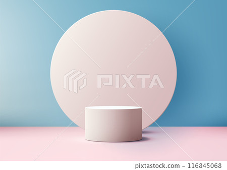 Minimal Design 3D White Podium and Pastel Pink Circle Panel Against Light Blue Backdrop, Elegant Product Display Mockup for Showcase Minimal Design 3D White Podium and Pastel Pink Circle Panel Against Light Blue Backdrop, Elegant Product Display Mockup for Showcase 116845068