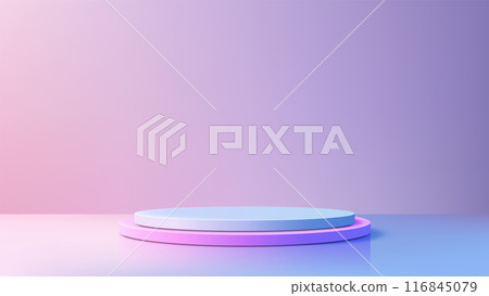 Minimalist 3D Scene with Circular Platforms in Soft Pink and Blue Hues for Product Display 116845079