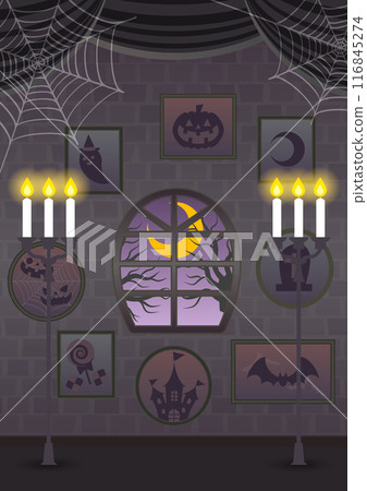 Halloween, haunted house, cute, dark, scary, illustration, vertical 116845274