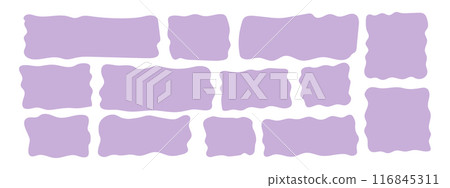 Set rectangle and square paper quote frames, quote text box, empty form with wavy edge. Dilog or title border. Hand drawn speech bubble. 116845311