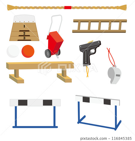Illustration set of equipment used in sports day Illustration set of equipment used in sports day 116845385