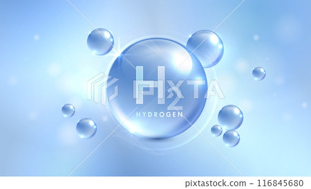 Hydrogen H2 production. renewable energy source. renewable Eco energy. hydrogen energy powered by renewable electricity with water molecule in transparent style. vector design. Hydrogen H2 production. renewable energy source. renewable Eco energy. hydrogen energy powered by renewable electricity with water molecule in transparent style. vector design. 116845680