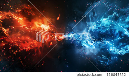 Red and blue collide. VS, showdown, battle background 116845832