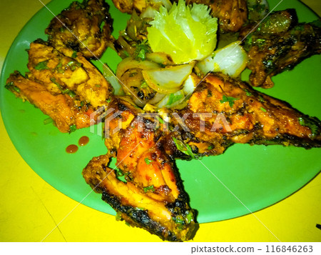 A picture of roasted chicken with selective focus A picture of roasted chicken with selective focus 116846263