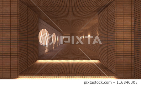 A corridor with delicately designed wooden lattices 116846305