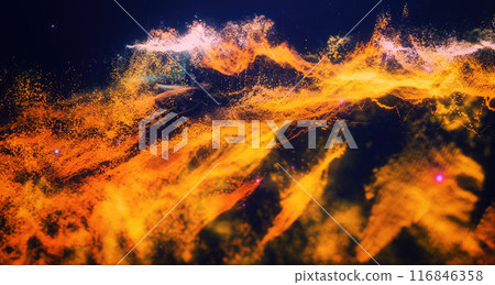 Abstract moving futuristic landscape of particles and dots of energy magic with glow and blur effect, abstract background Abstract moving futuristic landscape of particles and dots of energy magic with glow and blur effect, abstract background 116846358