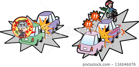 Traffic safety <Caused by accidents, rear-end collisions, coughing and sneezing, and sudden braking, line drawings> Traffic safety <Caused by accidents, rear-end collisions, coughing and sneezing, and sudden braking, line drawings> 116846876