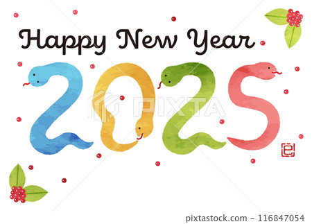 2025蛇年可愛新年賀卡插畫 116847054
