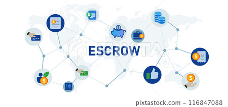 escrow money bank transfer account credit broker transaction mind-map blue icon 116847088
