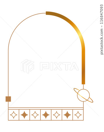 Arch curved frame gold monoline aesthetic frame shining golden style modern element saturn galaxy 116847093