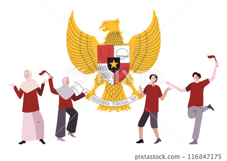 Pancasila celebration day young diverse red and white unity in diversity youth patriotic Indonesian 116847175