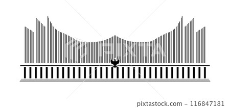 IKN ibu kota nusantara Indonesia new capital presidential palace symbol black and white landmark 116847181