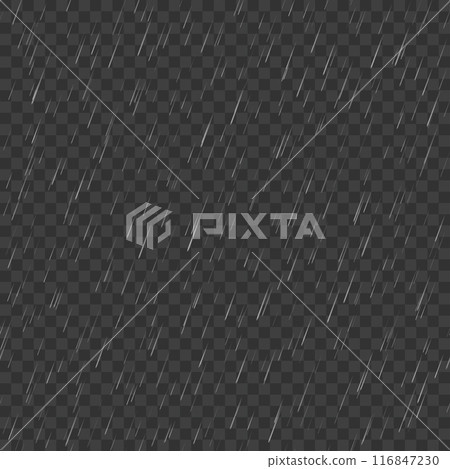 Seamless pattern of rain on transparent background, ideal for overlays. Vector 116847230