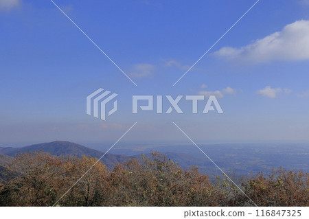 秋高氣爽的茨城縣,從寶鏡山頂眺望東南方的景色 秋高氣爽的茨城縣,從寶鏡山頂眺望東南方的景色 116847325