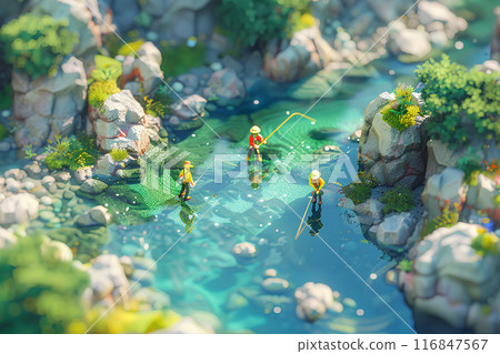 溪流釣魚的人們（立體模型） 116847567