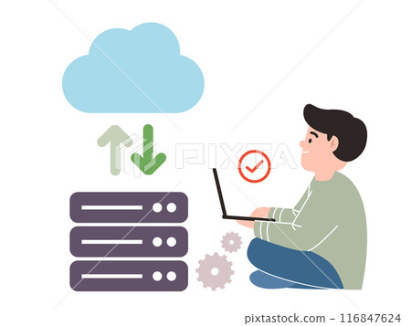 Backup server to the cloud synchronization man upload download data data center Backup server to the cloud synchronization man upload download data data center 116847624