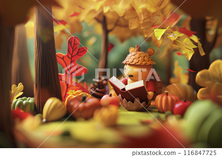 Acorn reading in the autumn leaves-1 Acorn reading in the autumn leaves-1 116847725