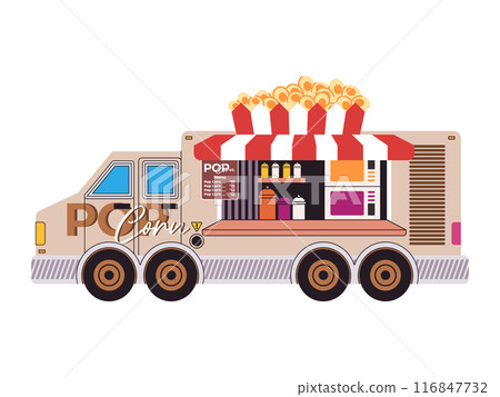 food truck popcorn salty or sweet snack vehicle transport for store sell delicious meal 116847732