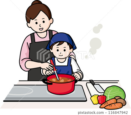 Boy and woman cooking 116847942