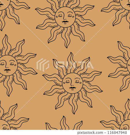 Seamless pattern with outline sun Seamless pattern with outline sun 116847948