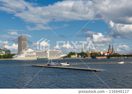 Panoramic view of old town of Riga and Daugava river. Riga, Latvia. 116848117