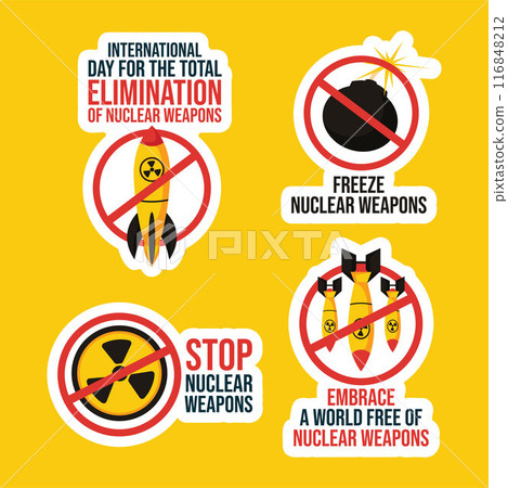 Day for the Total Elimination of Nuclear Weapons Label Flat Cartoon Hand Drawn Templates Background Illustration 116848212
