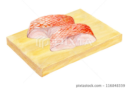 Watercolor illustration: Fish fillets on a cutting board Watercolor illustration: Fish fillets on a cutting board 116848339