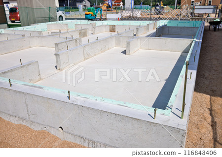 Image of a new building: Concrete foundation for a house 116848406