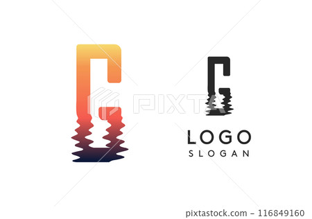 Letter G logo template, sunset reflection on water or sunset path logotype design for creative agencies, environment groups, design studios, tech companies, startups. Vector illustration 116849160