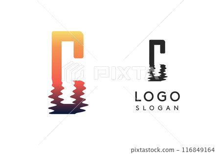 Letter C logo template, sunset reflection on water or sunset path logotype design for creative agencies, environment groups, design studios, tech companies, startups. Vector illustration 116849164