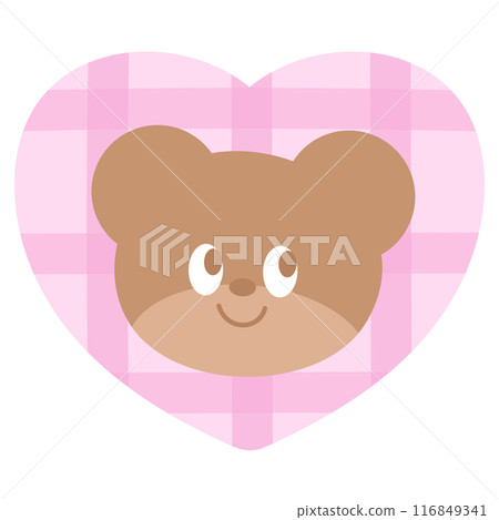 Illustration of happy teddy bear on pink heart for animal, cartoon character, comic, mascot, plush toy, cute patches, shirt print, Valentine's card, zoo, souvenir shop, kids, standee, happy emoji, png 116849341