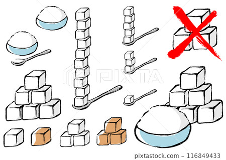 A set of sugar cube illustrations drawn with a brush A set of sugar cube illustrations drawn with a brush 116849433