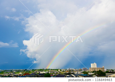 A beautiful rainbow appeared in the city early in the morning A beautiful rainbow appeared in the city early in the morning 116849463