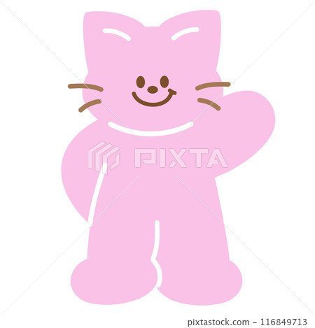 Illustration of pastel pink cat for cartoon character, comic, mascot, animal, pet, vet, adopt and rescue pet, cute patches, plush toy, doll, brooch, kitten sticker, invitation, greeting card, standee 116849713