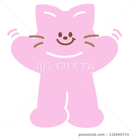 Illustration of pastel pink cat for cartoon character, comic, mascot, animal, pet, vet, adopt and rescue pet, cute patches, plush toy, doll, brooch, kitten sticker, invitation, greeting card, standee 116849714