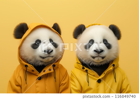 Panda brothers wearing raincoats - AI-generated image 116849740